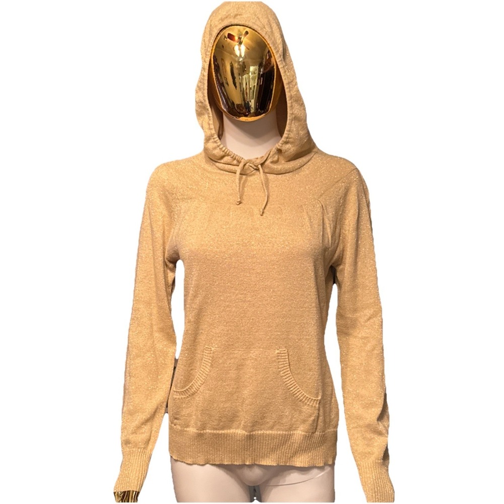 J.J. Original Knit‎ Hoodie Large Gold Metallic Shimmer Glam Y2K Sparkle Sweater